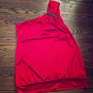 Red one shoulder dress shirt